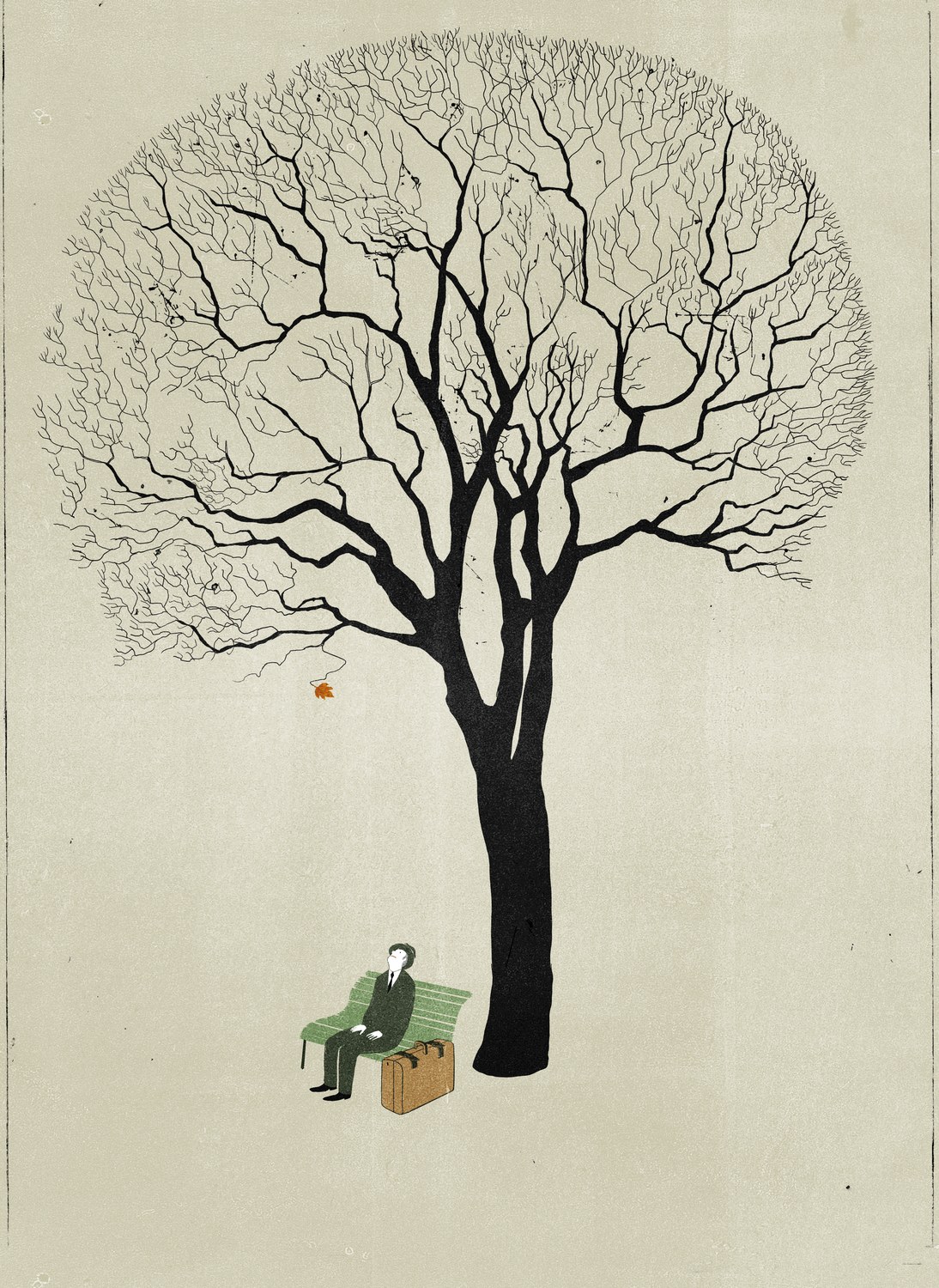 Man on a Bench under a Bare Tree