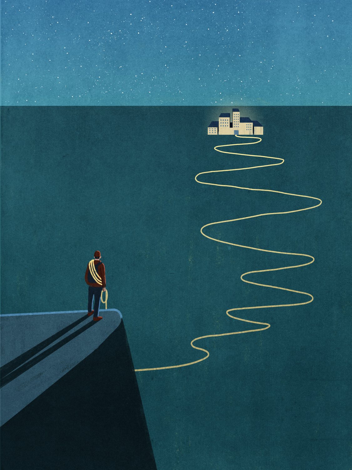 Man on a Cliff and a Winding Path