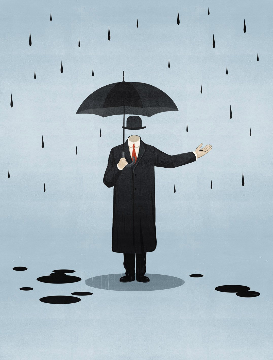 Man with an Umbrella in Oil Rain