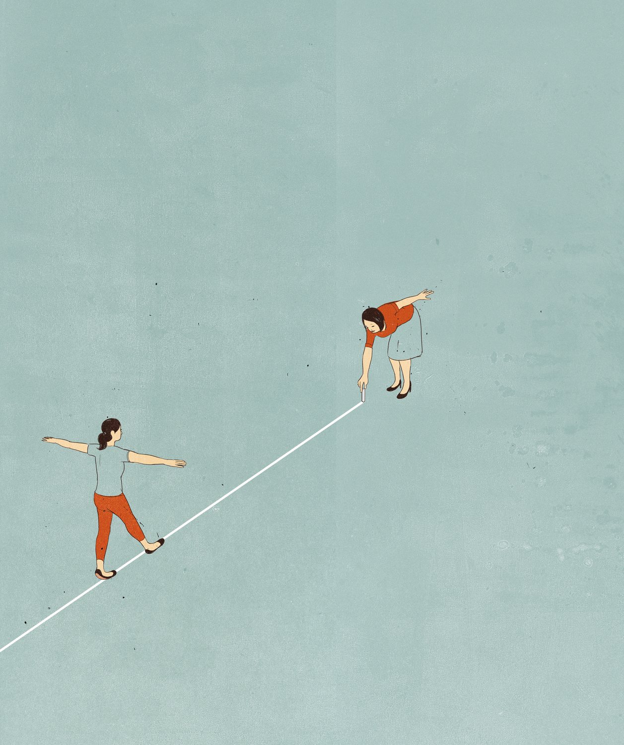 Two Figures Drawing a Line