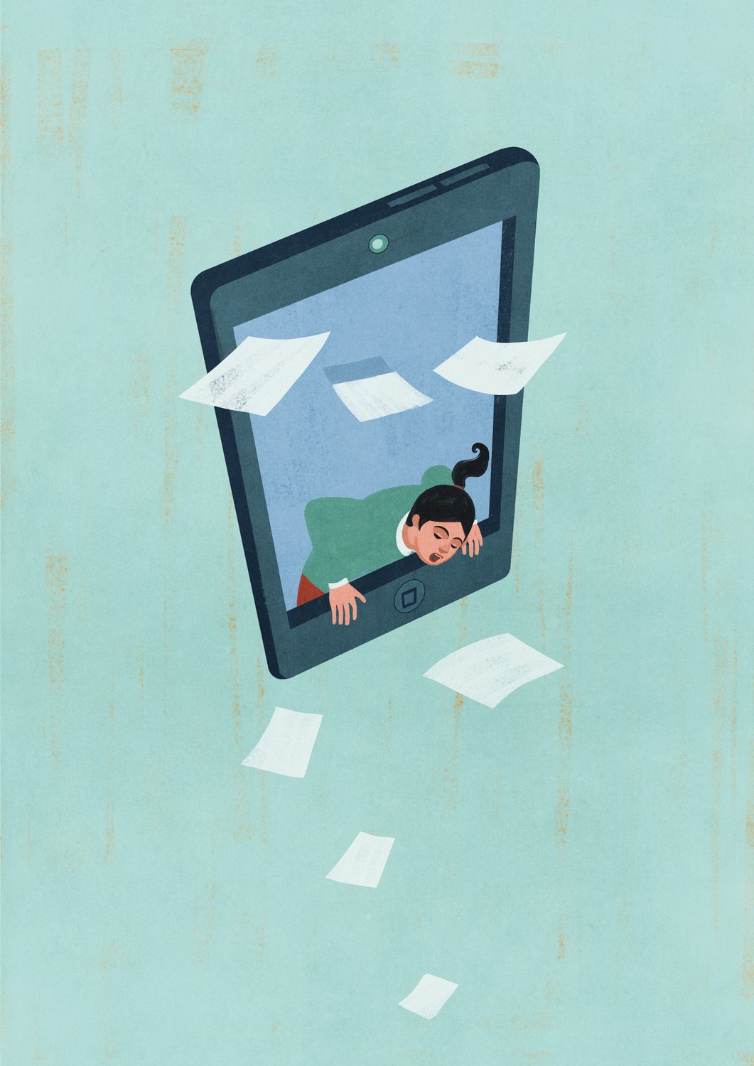 Woman Climbing out of a Tablet