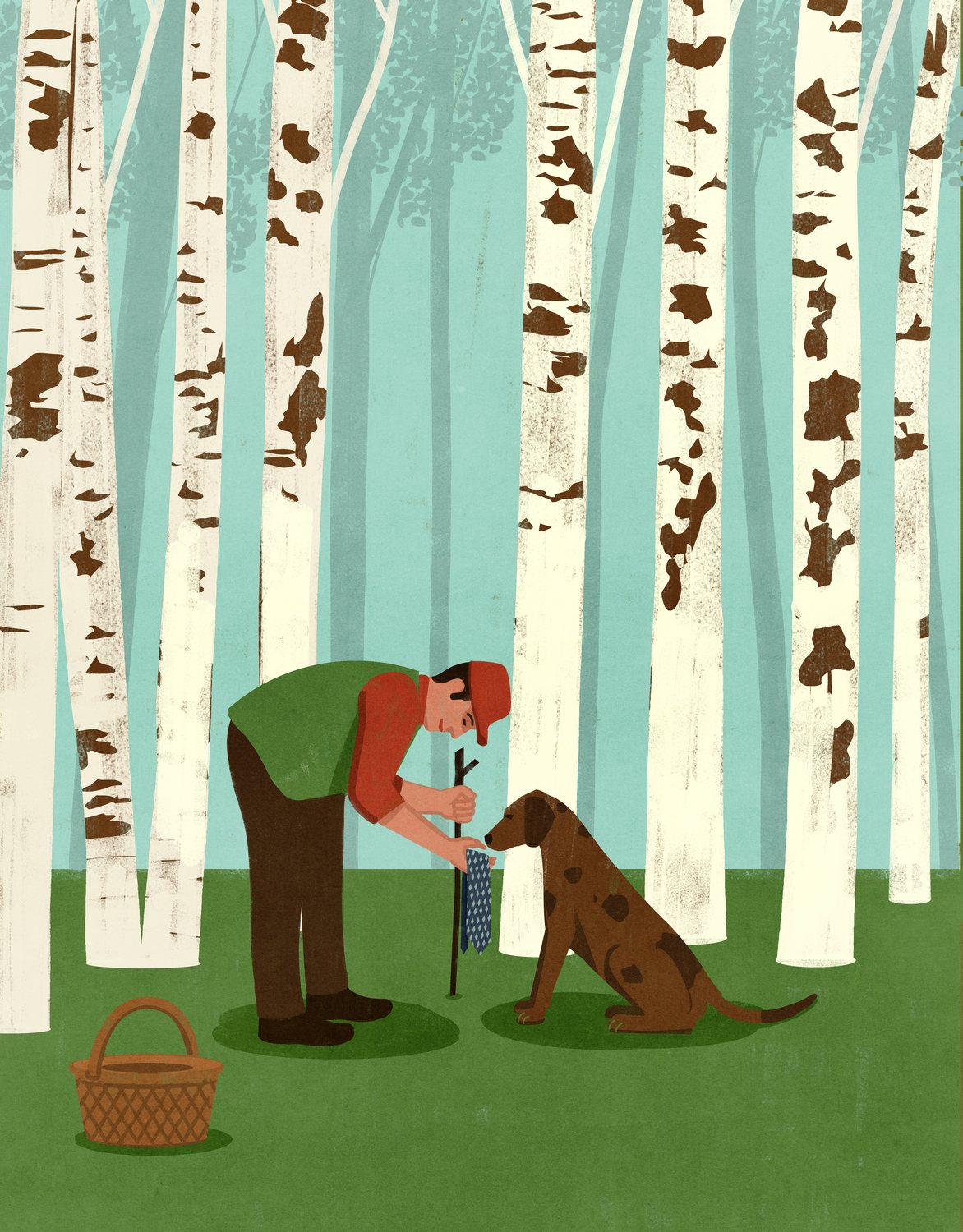 Man and Dog among the Birches