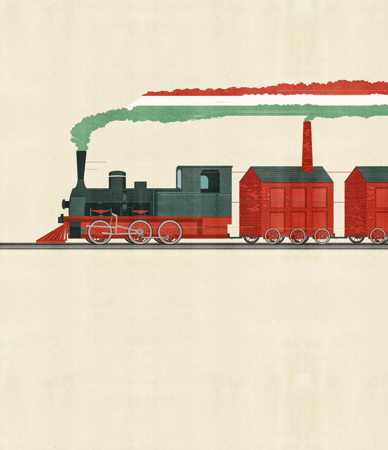 Steam Train with Red Houses