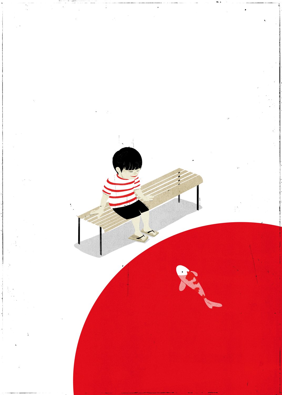 Boy on the Bench and the Red Sun