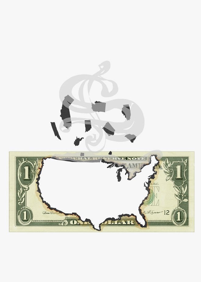 Dollar Bill with America Cut Out