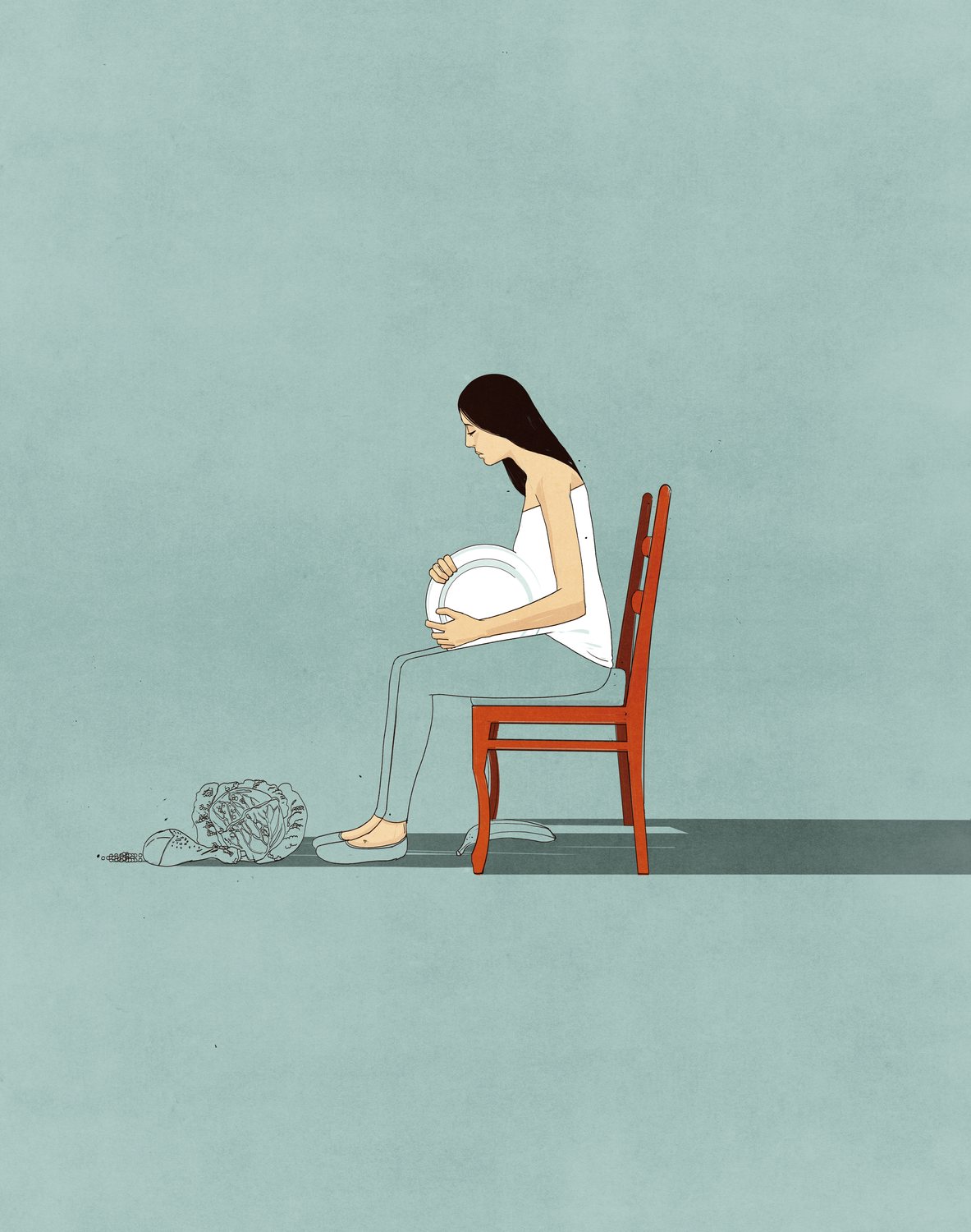 Woman Knitting on a Chair