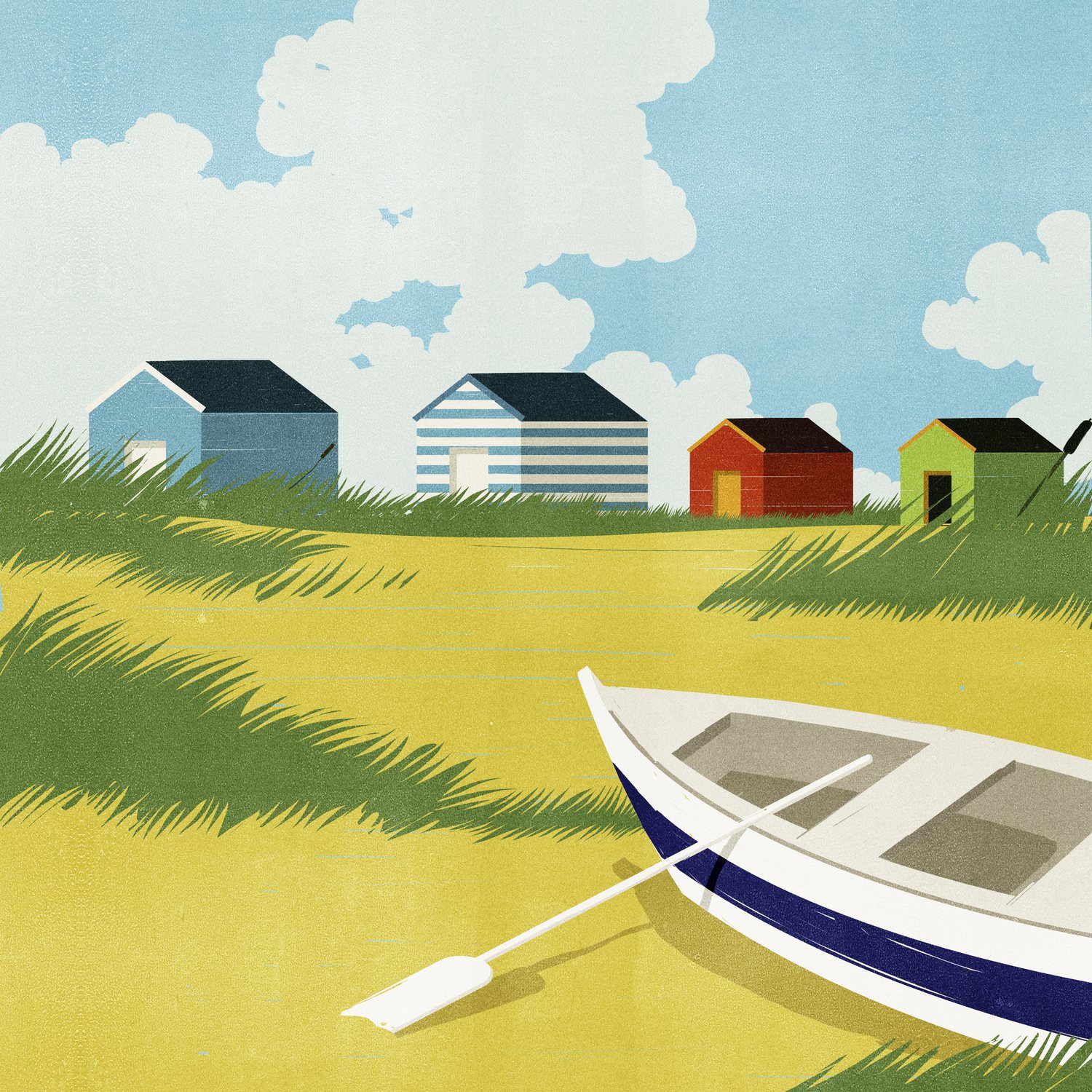 Rowing Boat and Beach Huts