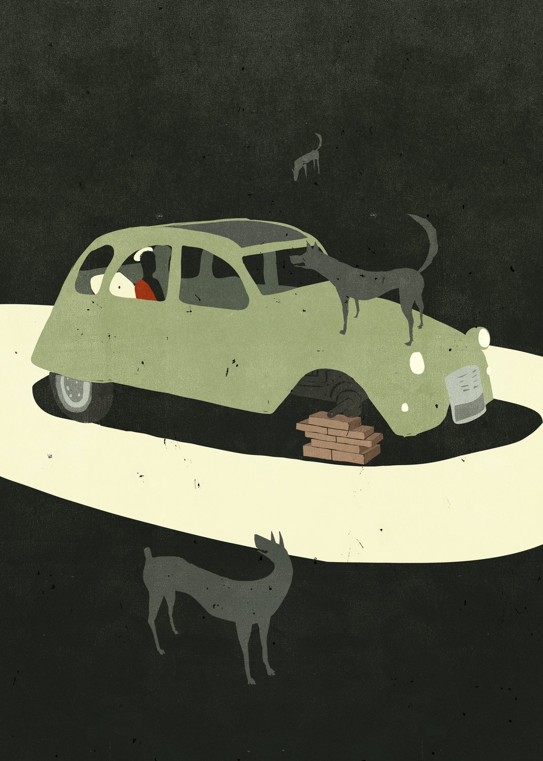 Old Car and the Stray Dogs