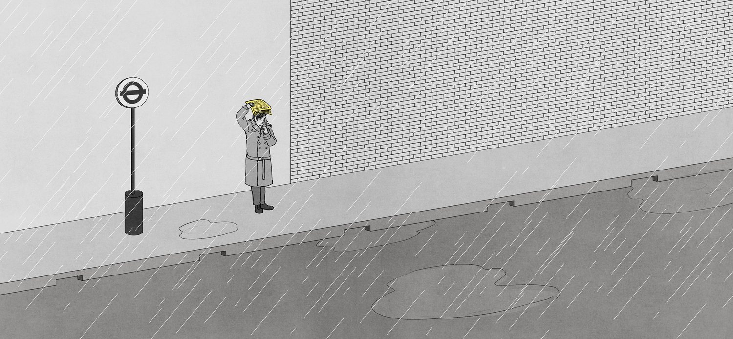 Waiting at the Bus Stop in the Rain