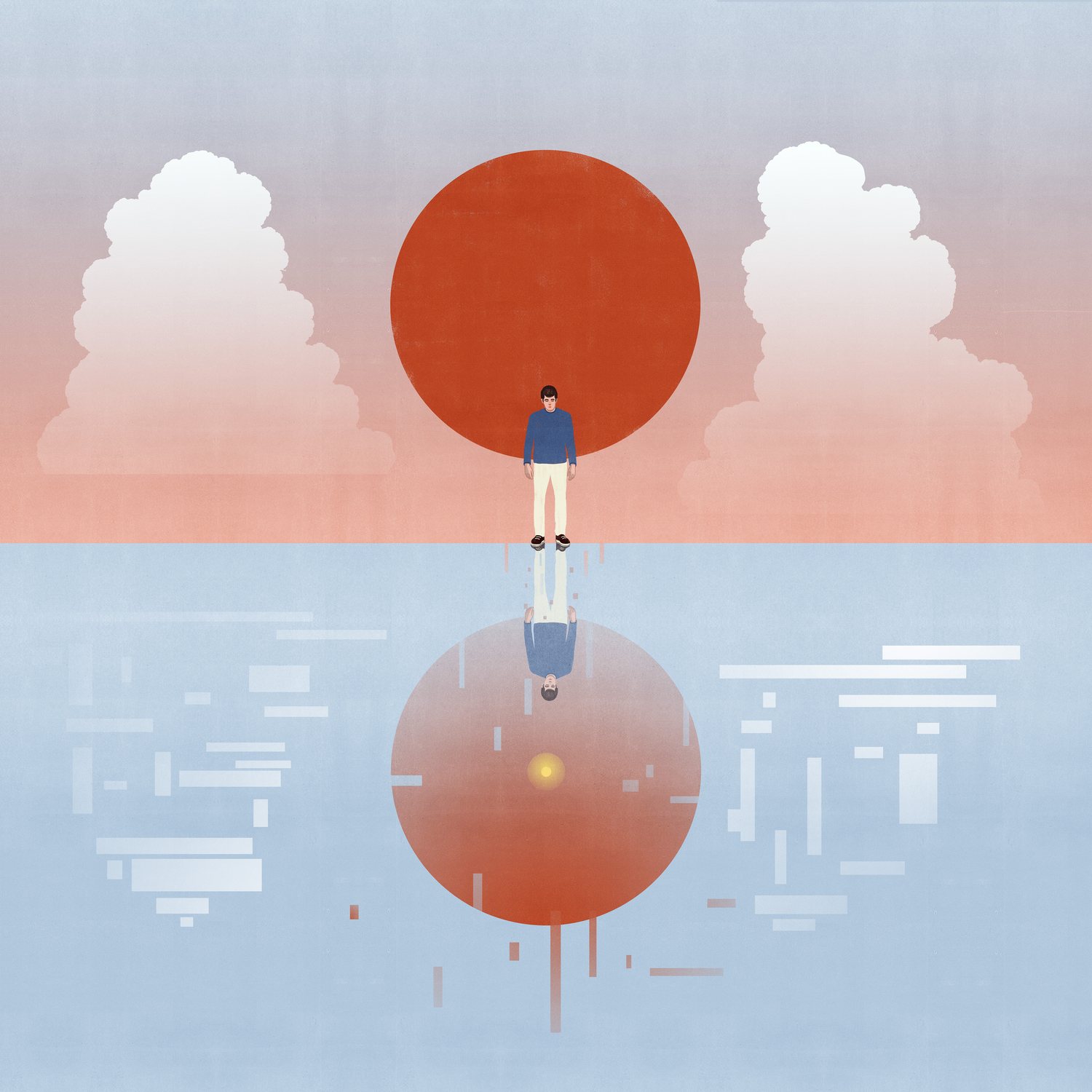 Figure between Sun and Reflection