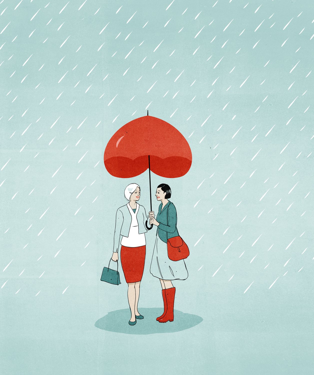 Two Women under a Heart Umbrella