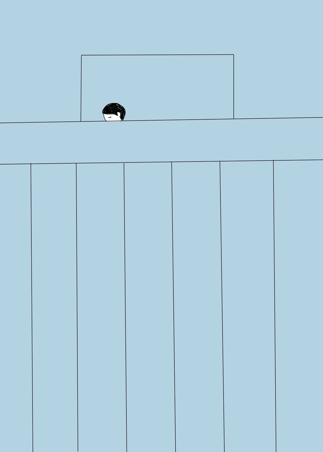 Man Peeking over the Wall