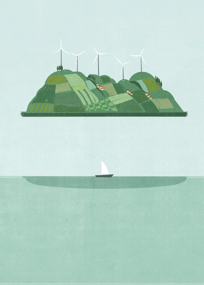 Island with Wind Turbines