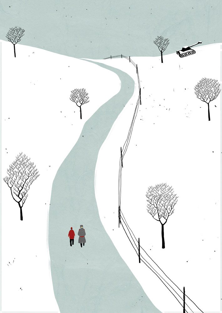 Couple on the Winter River Path