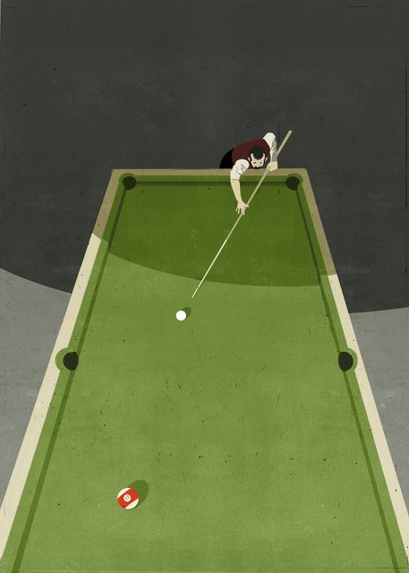 Billiards Player on the Table Edge