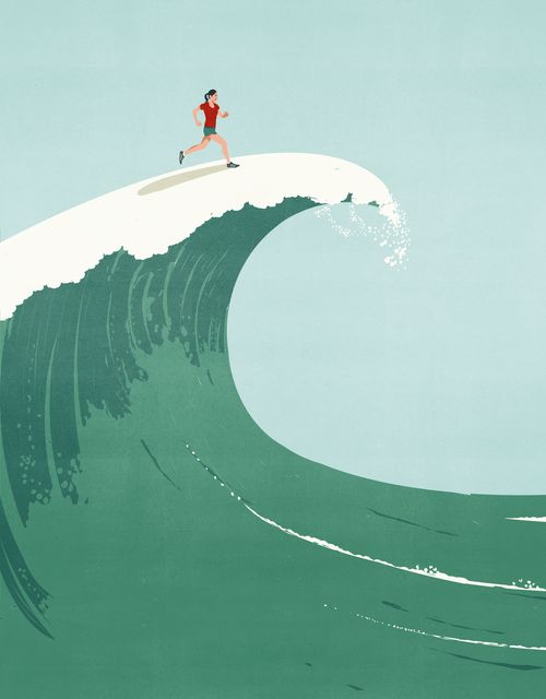 Runner on a Giant Wave