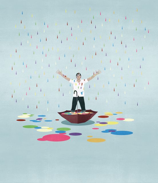 Man in a Boat under Colour Rain