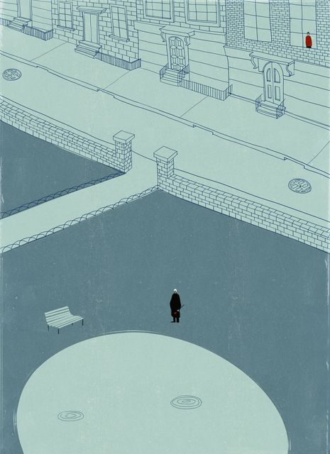 Lone Walker in a Moonlit Square