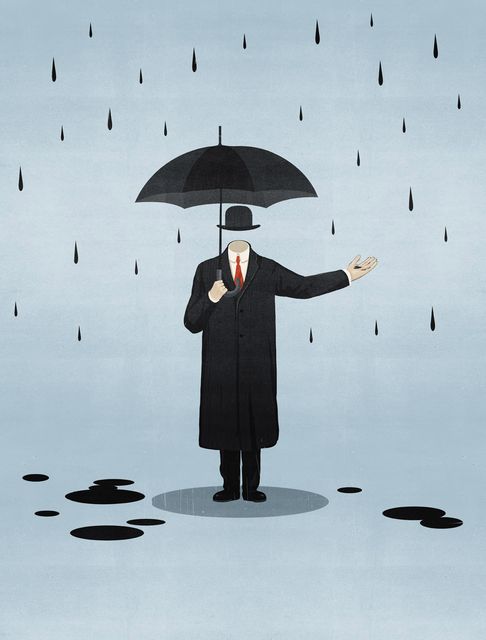 Man with an Umbrella in Oil Rain