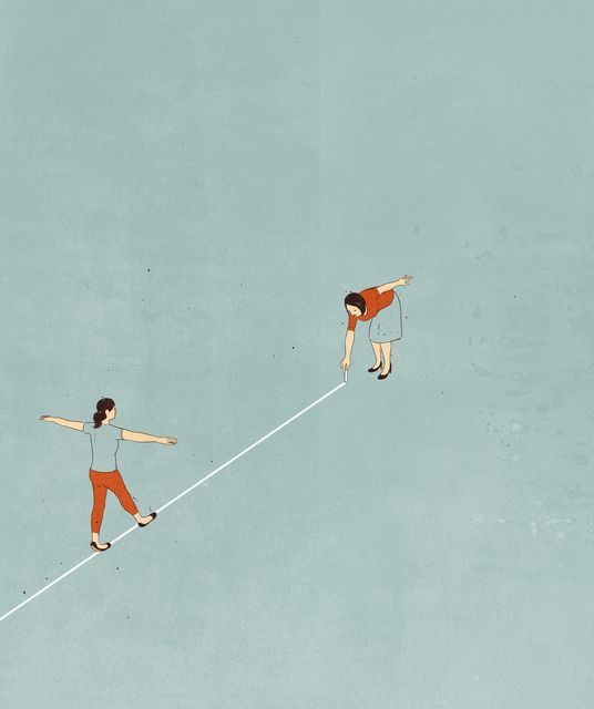 Two Figures Drawing a Line