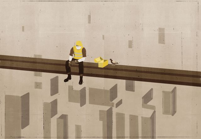 Worker on the Steel Beam