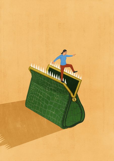 Woman Striding on a Snapping Purse