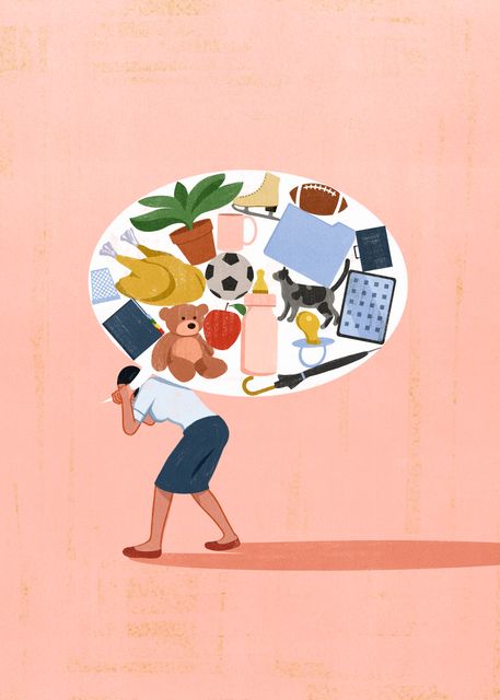 Woman Carrying a Cloud of Things