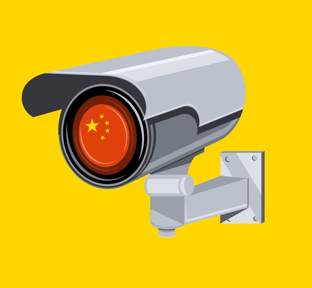 Surveillance Camera with Chinese Flag