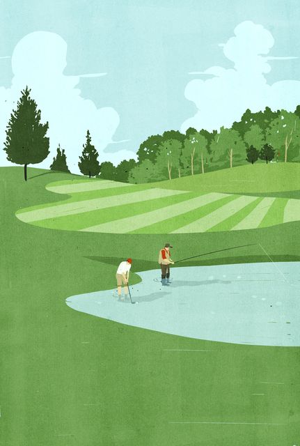 Golfers by the Lake