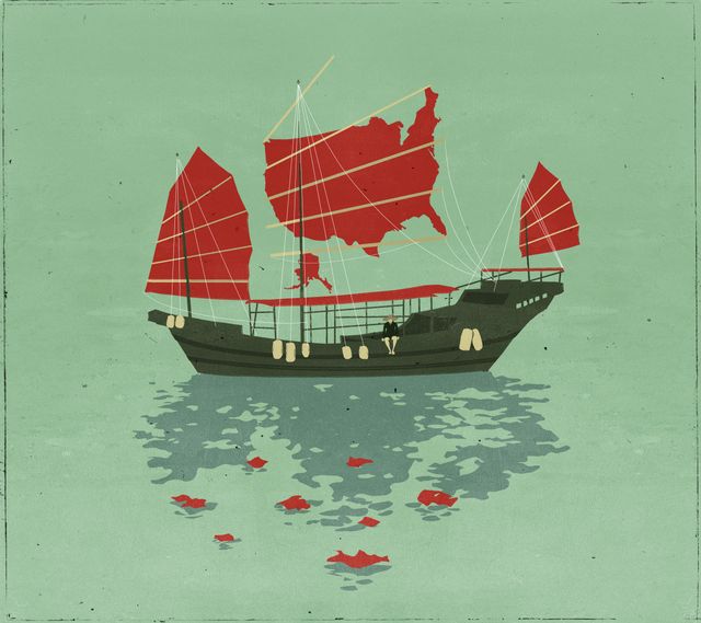 Junk Ship with America Sails