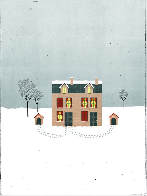 House in the Snow with Doghouses