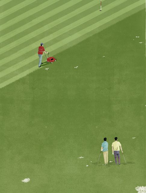 Golfers on the Green Slope