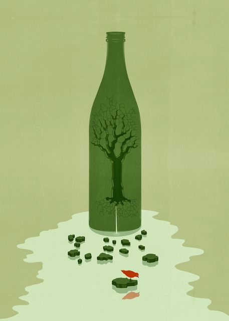 Tree inside a Green Bottle