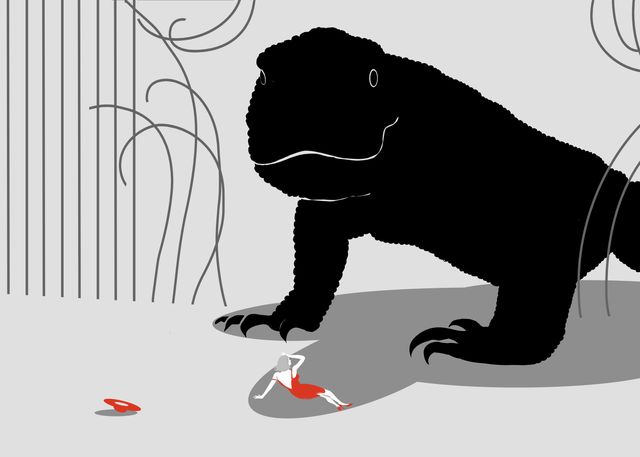 Giant Lizard and the Small Woman