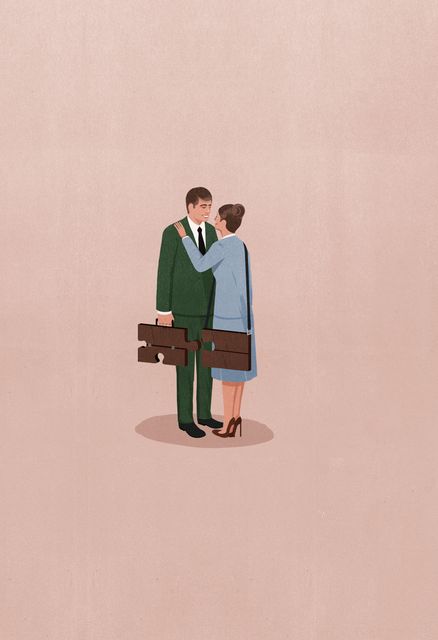 Couple Embracing with Briefcases
