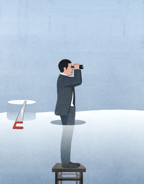 Man with Binoculars on a Stool