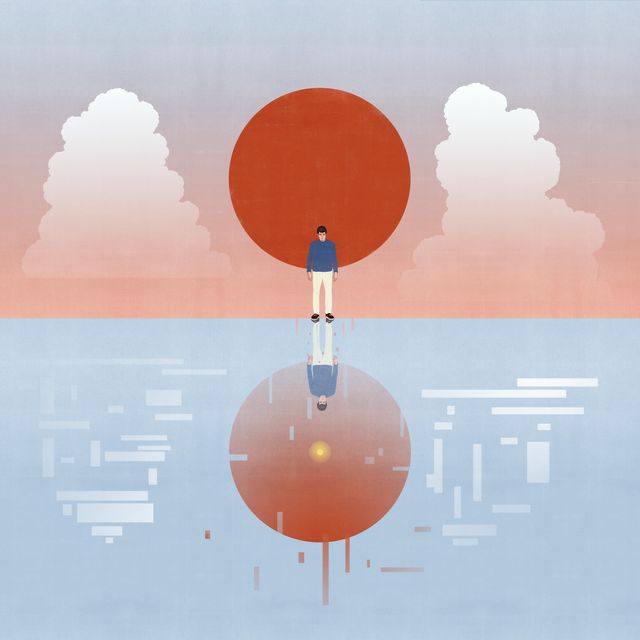 Figure between Sun and Reflection