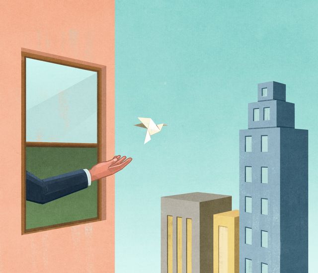 Hand Releasing a Dove from the Window