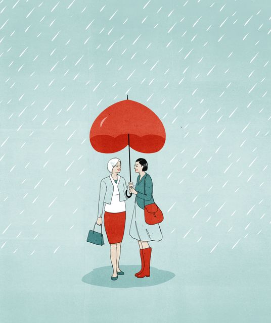 Two Women under a Heart Umbrella