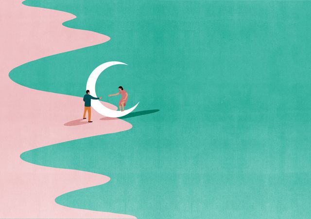 Couple on the Crescent Moon