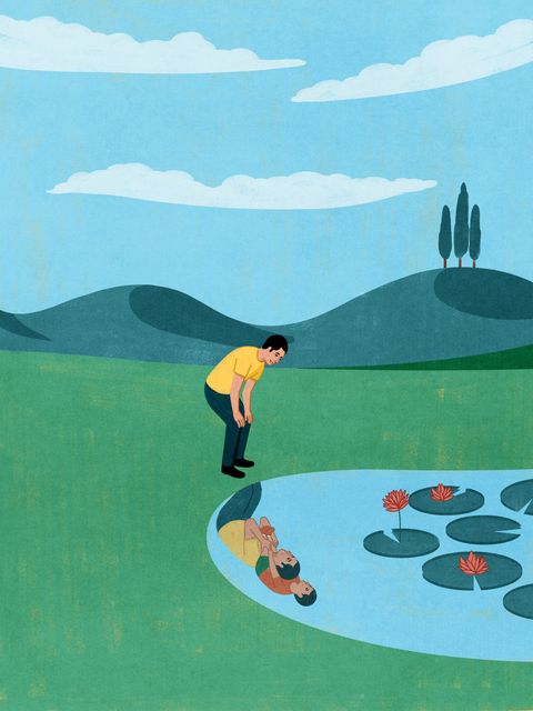 Golfer Looking into the Pond