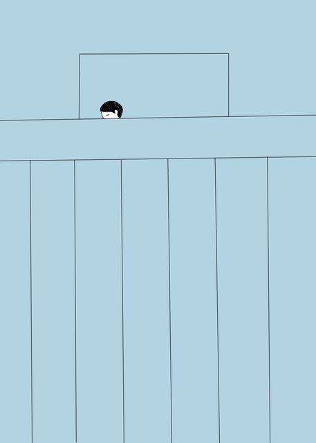 Man Peeking over the Wall